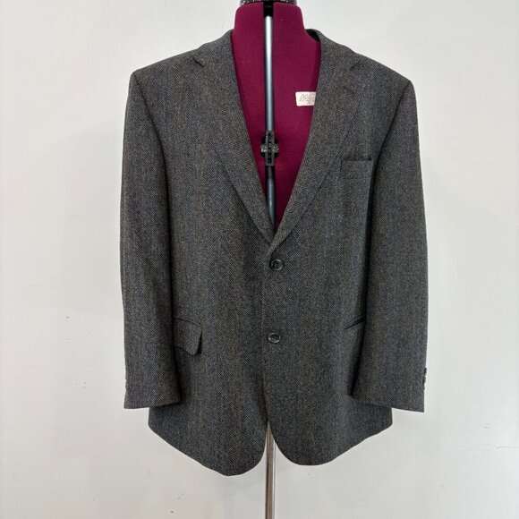 Vintage Moore Tweed Gray Wool Blazer Sports Casual Coat Herringbone Print - Picture 1 of 13